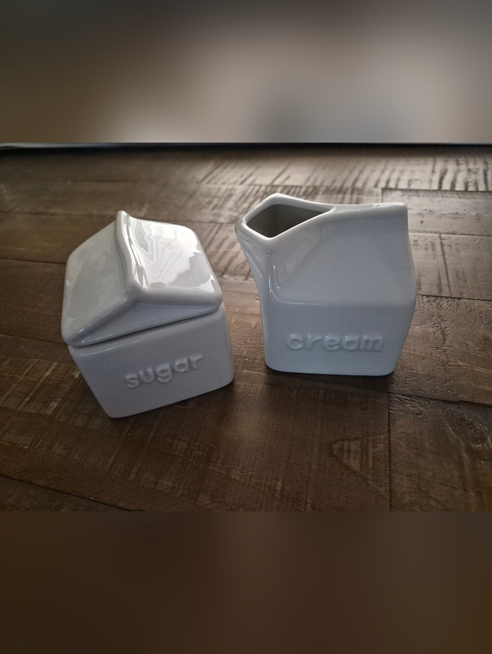 White Ceramic Sugar & Creamer Duo with Embossed Labels